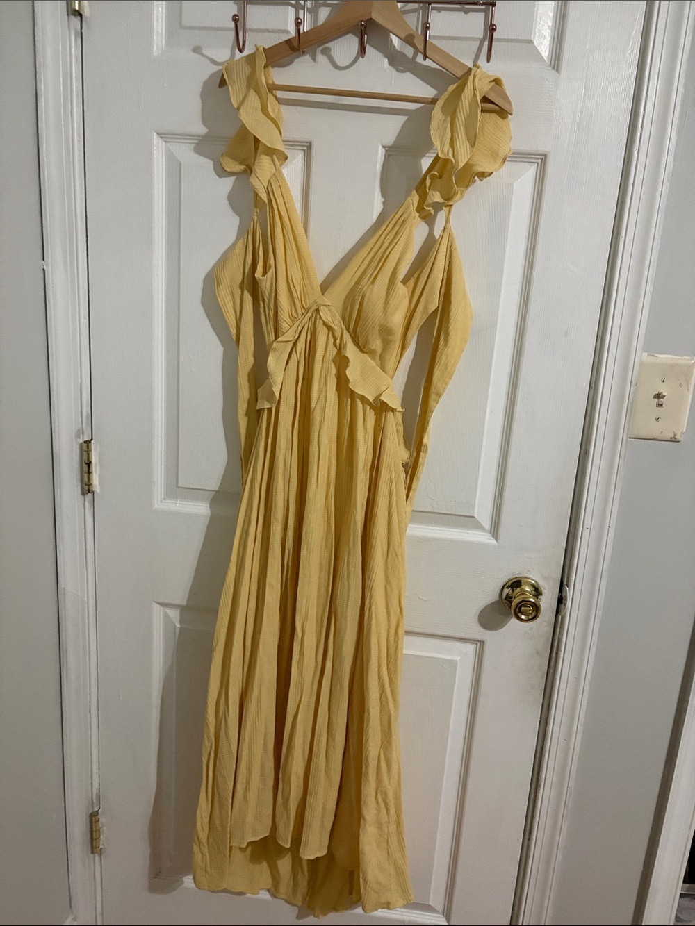 Astr Pale Yellow Ruffle Strap Maxi Dress